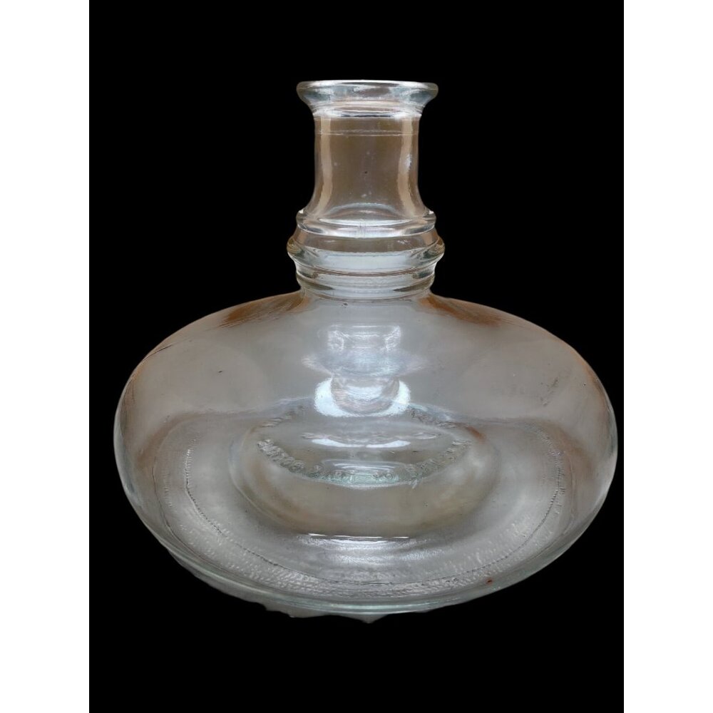 Clear Vintage Glass Decanter with Embossed Base and Wide Rounded Body